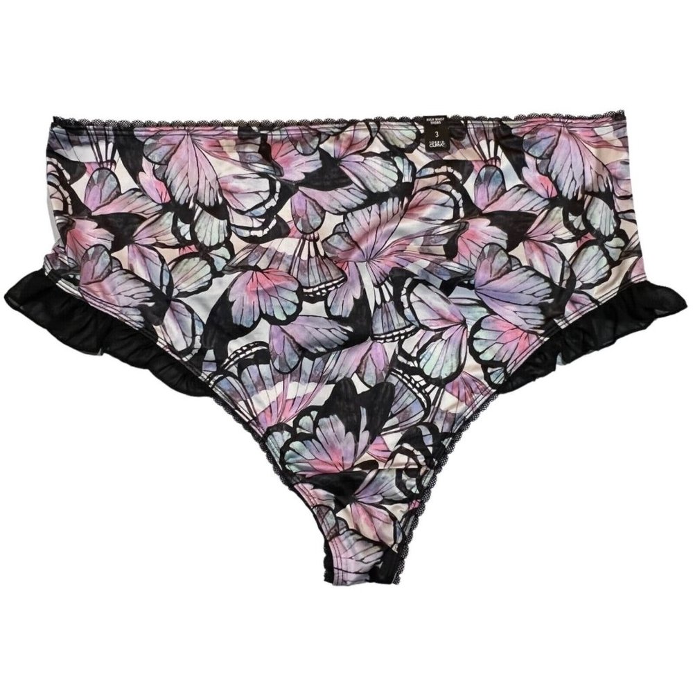 NWT TORRID High Waist Thong Pantie 3X Silky Lace Black Pink